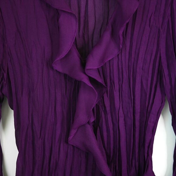 EAST 5th Purple Accordion Pleated Ruffled V-Neck Flared Long Sleeve Wrap Blouse - Picture 3 of 8